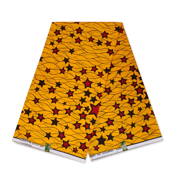 Tela estampada VLISCO Hollandais Wax - Amarillo / Estrellas Rojas