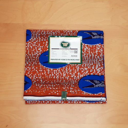 Tela estampada VLISCO Hollandais Wax - Orange / Blue Speedbird LIMITED EDITION