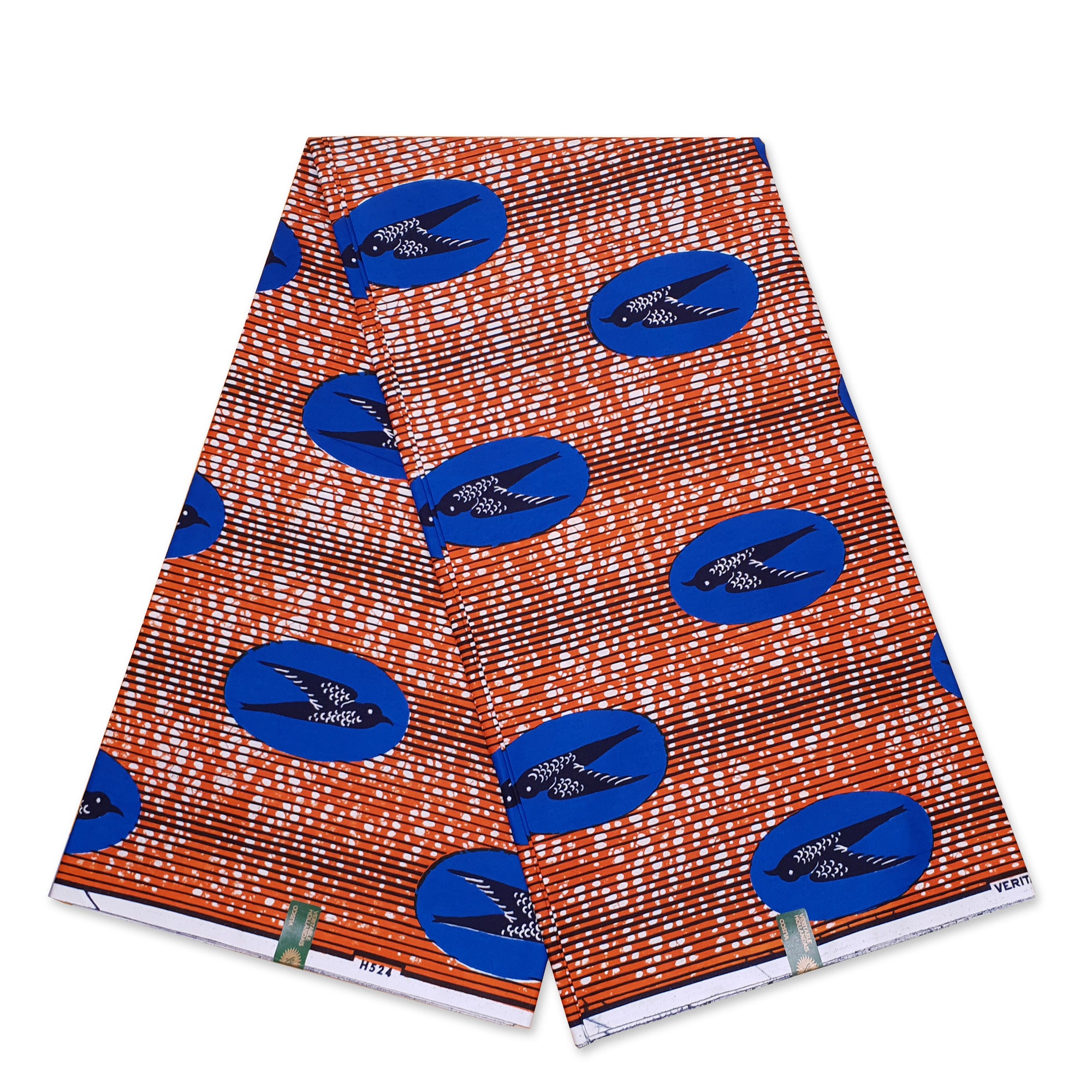 Tela estampada VLISCO Hollandais Wax - Orange / Blue Speedbird LIMITED EDITION