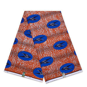 Tela estampada VLISCO Hollandais Wax - Orange / Blue Speedbird LIMITED EDITION