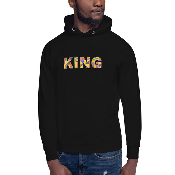 Sudadera con capucha - Unisex - KING in kente print D008 (Hoodie Black or White)