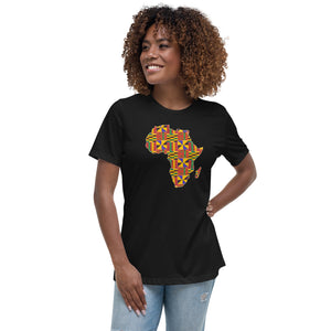 Camiseta Mujer - Continente Africano en estampado kente D001 (Camisa en Blanco o Negro)