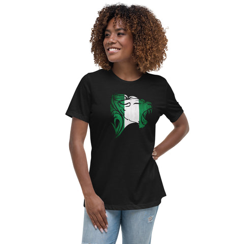 Camiseta Mujer - León Rugiente en bandera de Nigeria D026