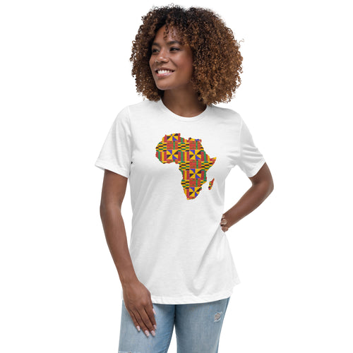 Camiseta Mujer - Continente Africano en estampado kente D001 (Camisa en Blanco o Negro)