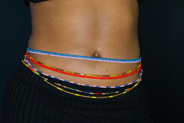 Perlas de cintura / Cadena de cintura africana - OSAYEMWENRE - Azul / rosa (elástico)